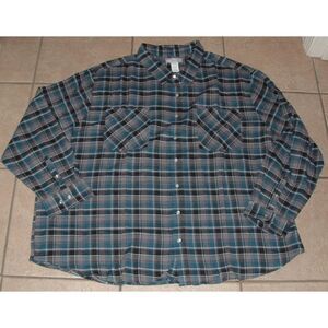 NEW Mens Sz 4X Blue & Gray Plaid Snap Front Long Sleeve Flannel Shirt CASUAL JOE